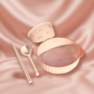 Set Bát Đĩa Gốm Sứ Cao Cấp Ribbon Pink – Phong Cách Coquette