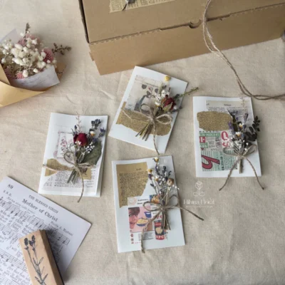 Thiệp Hoa Khô Handmade - Phụ Kiện Trang Trí Hộp Quà